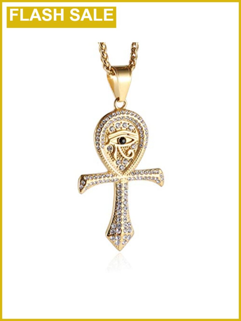 Stainless Steel Eye of Horus Ankh Cross Necklace for Men